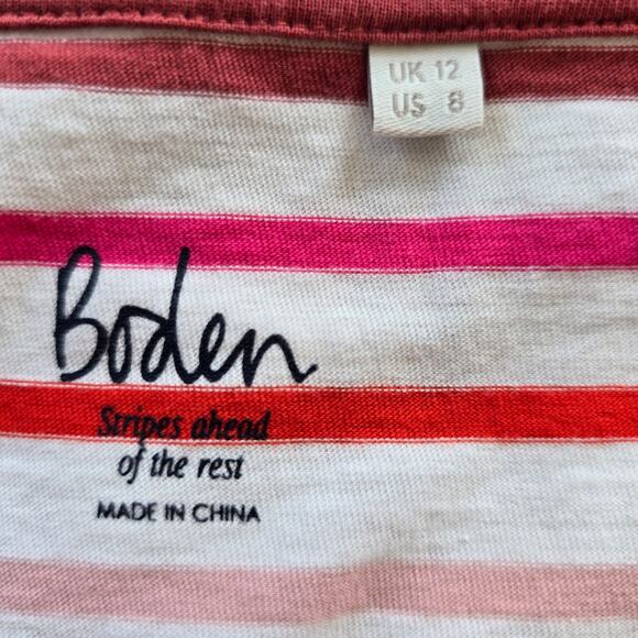 Boden Stripes Ahead of The Rest Top Women's 8 Pink Red Preppy Casual Nautical - Picture 5 of 9